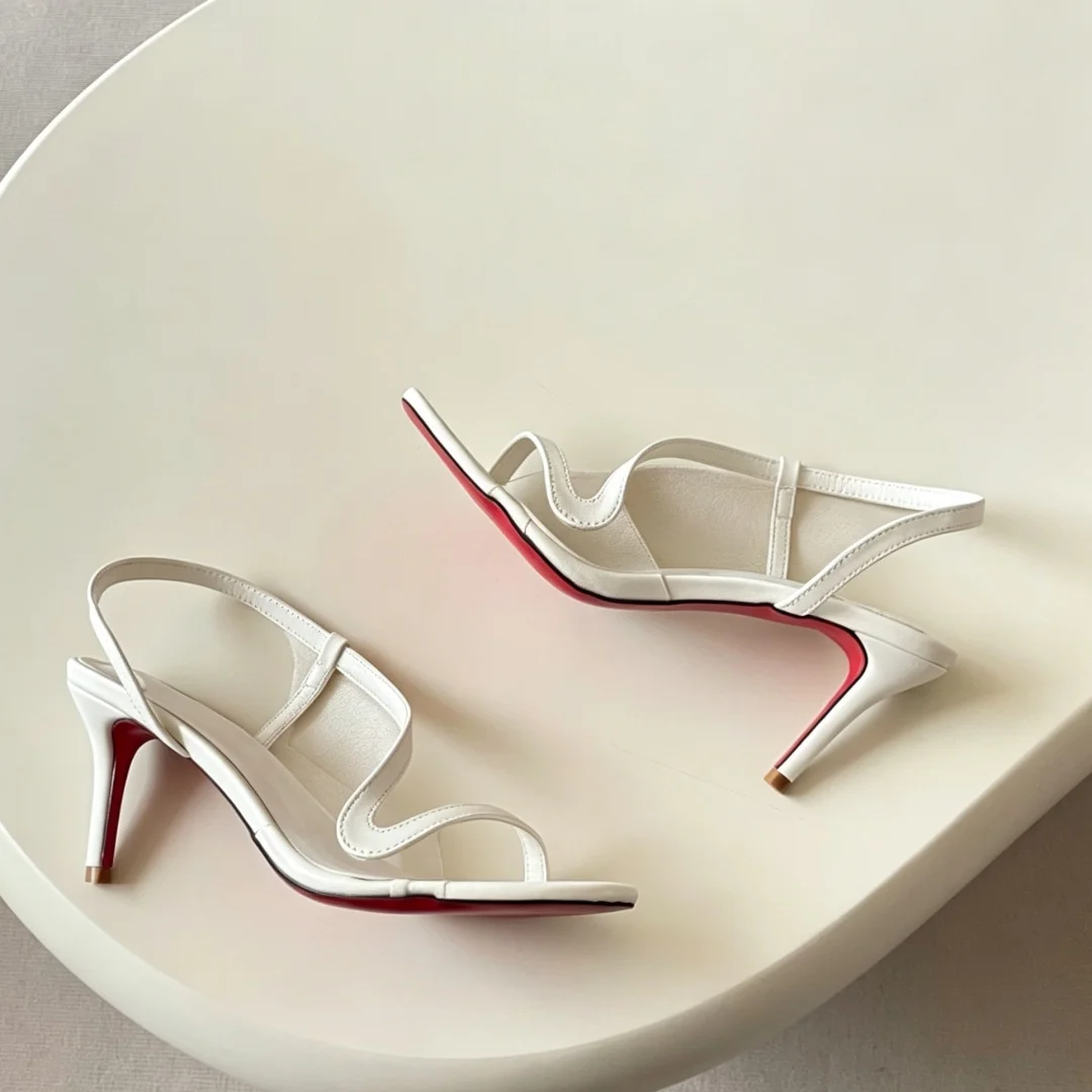 Luxury Brand Women's Wedding Party Dress Shoes Ladies S‑shaped Strap Sandals Red Sole Stiletto High Heels Slingback Open Toe view 6