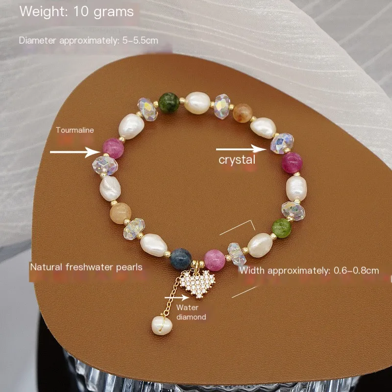 Creative Weathered Strings DIY Car Charms Tourmaline Pearl Bracelet Women Rhinestone Heart Pendant String Crystal Bracelet Niche