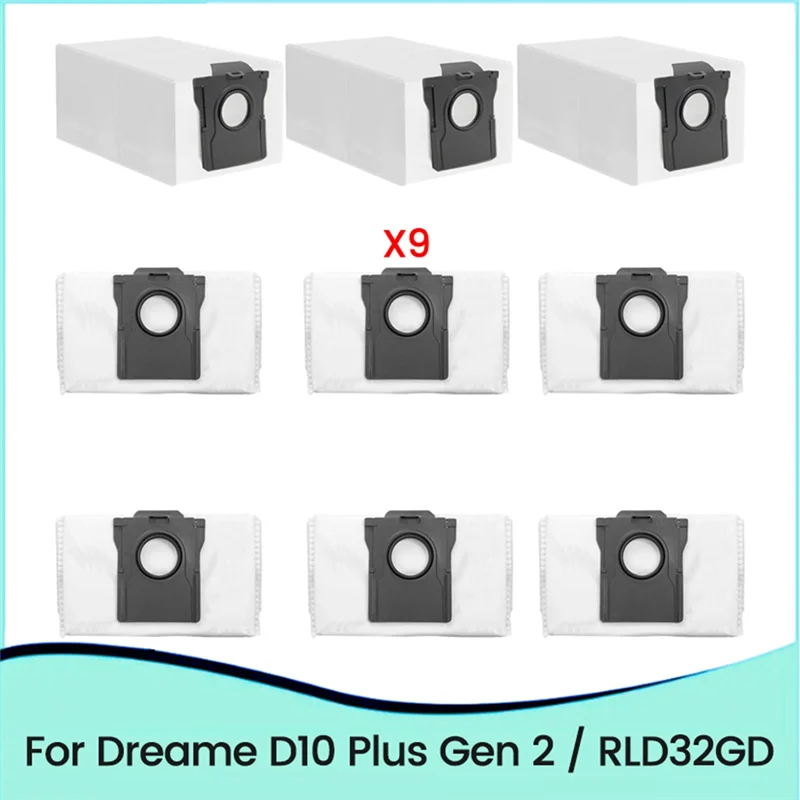 N09R-9PCS Dust Bag Replacement Set For Dreame D10 Plus Gen 2/RLD32GD Robot Vacuum Accessories