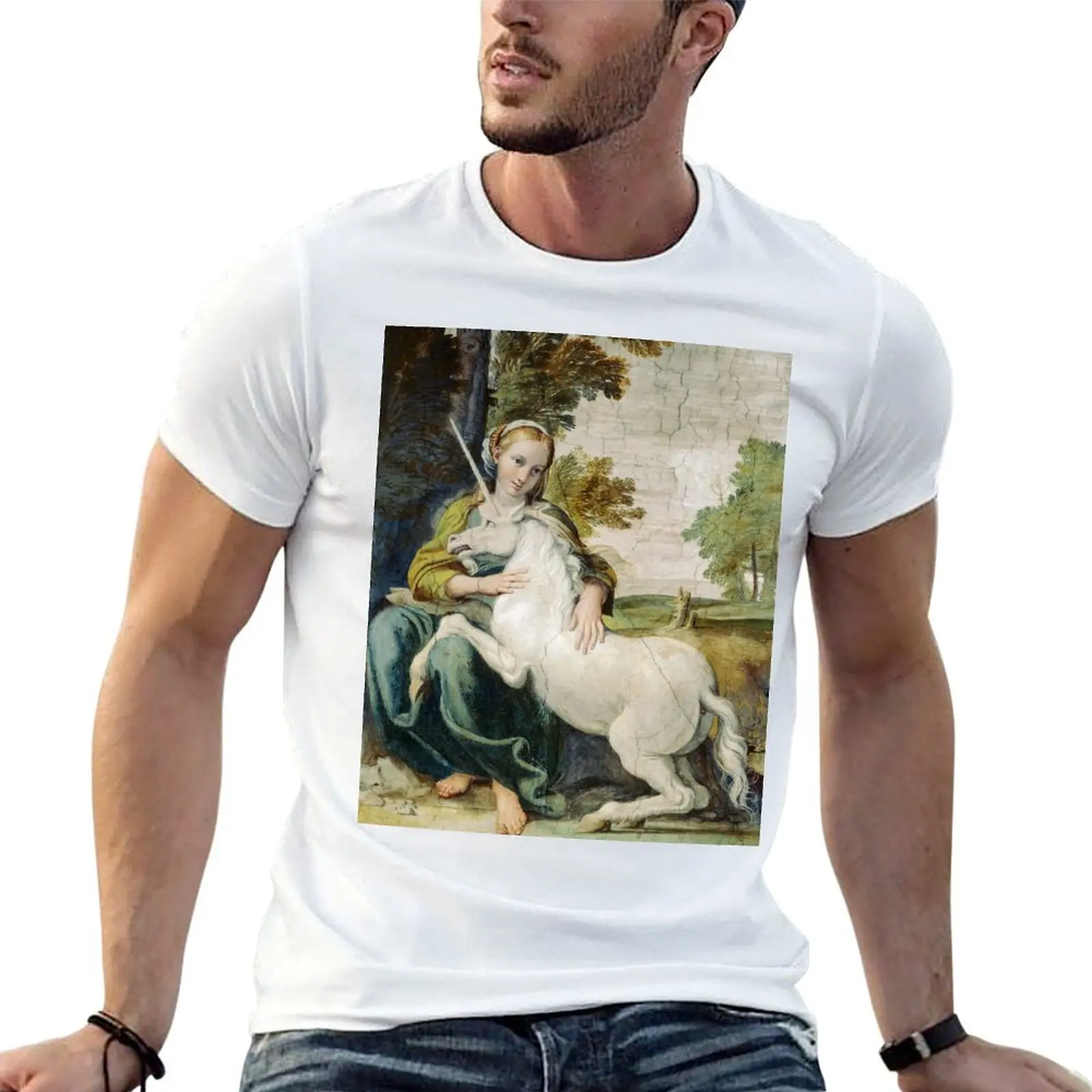 THE MAIDEN AND THE UNICORN IN LANDSCAPE T-Shirt Lightweight Print T-Shirt