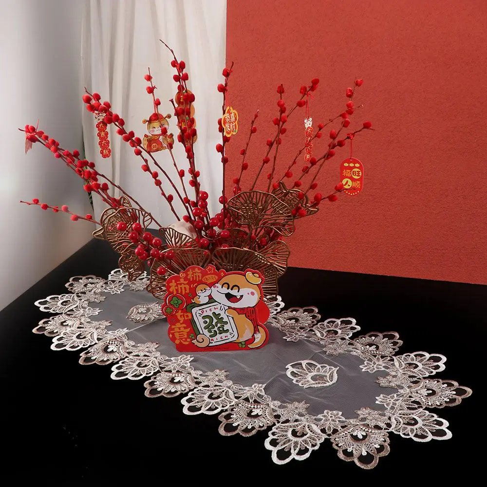 Durable Flower Embroidery Oval Lace Tablecloth Vintage Dacron Tea Table Cover Exquisite Oil Proof Coffee Table Placemat Kitchen