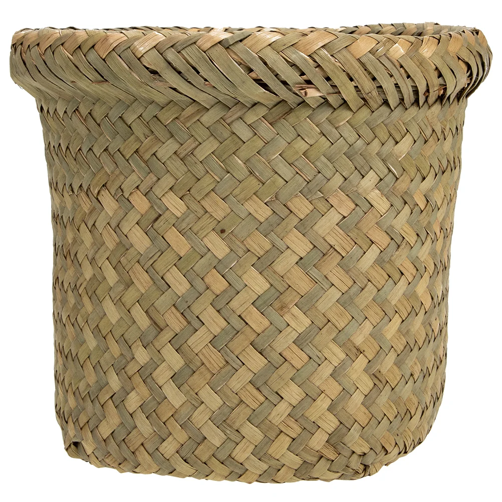 

Boho Laundry Basket Office Bin Home Woven Trash Can Wastepaper Outdoor Trashcan