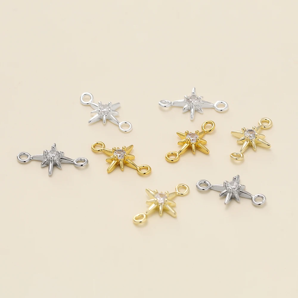

2Pcs 14/18K Gold Colors Rhinestone Hexagram Stars Double Ring Pendants For Bracelet Necklace Decoration Jewelry Making Finding