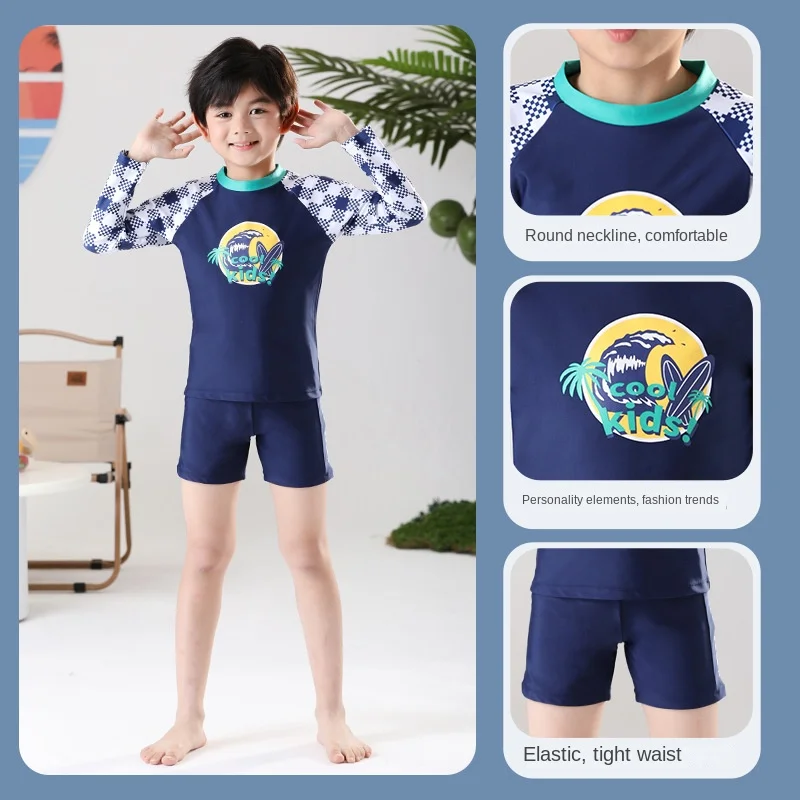 Children's Long Sleeve Sun Protection Swimsuit, Professional Swimming Suit for Boys, Hot Spring Clothes, New,