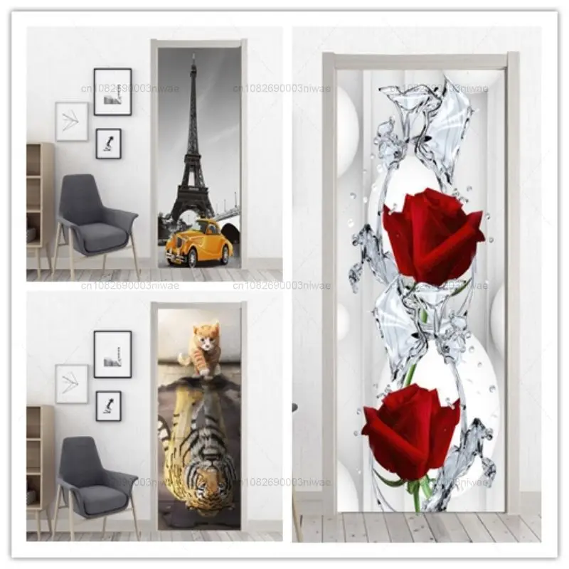 Rose personalized creative door stickers for home decoration, wall paintings, PVC waterproof and oil resistant stickers