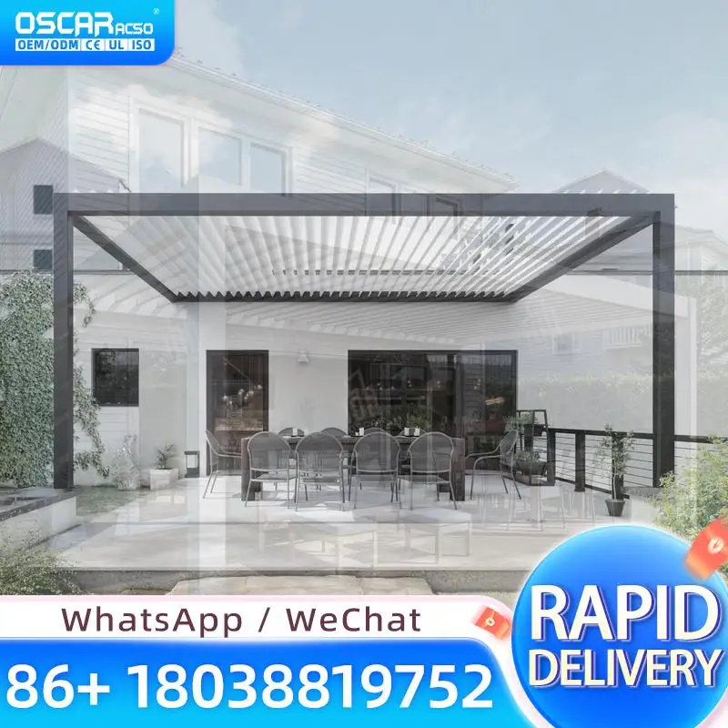 Outdoor Gazebos Motorized Retractable Louvered Pergola Adjustable Ventilated Canopy Shade for Garden Patio Backyard pergola