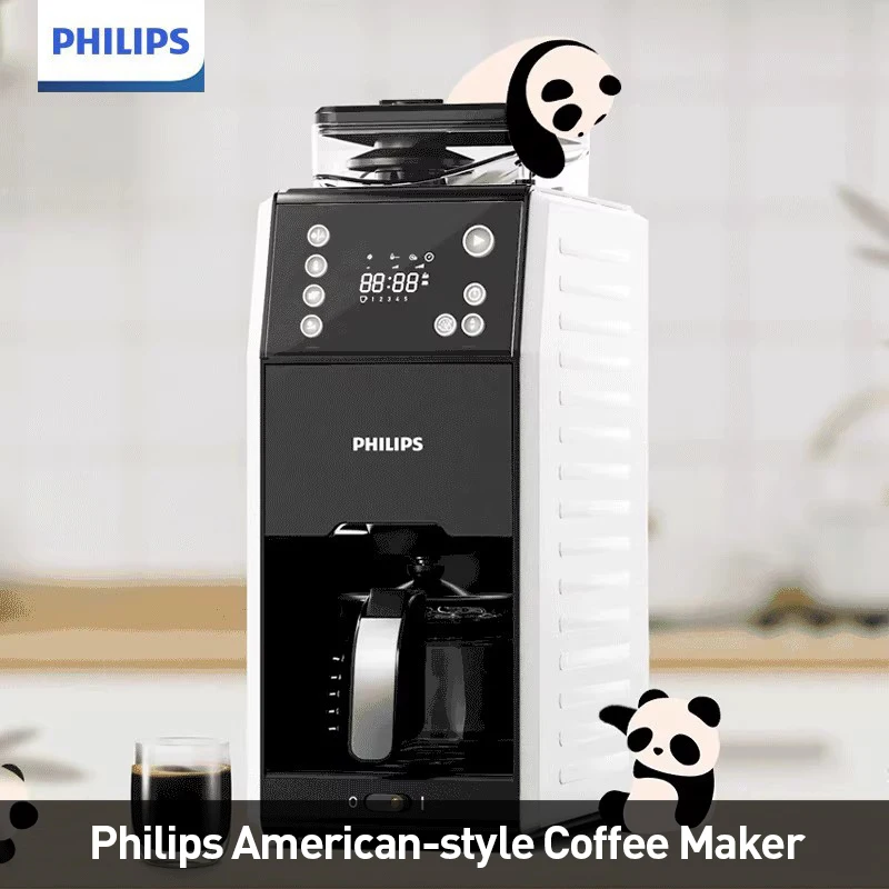Cafetera americana Philips, cafetera por goteo de 950W, panel de control inteligente de 650ml con molinillo incorporado, mantiene el calor automático