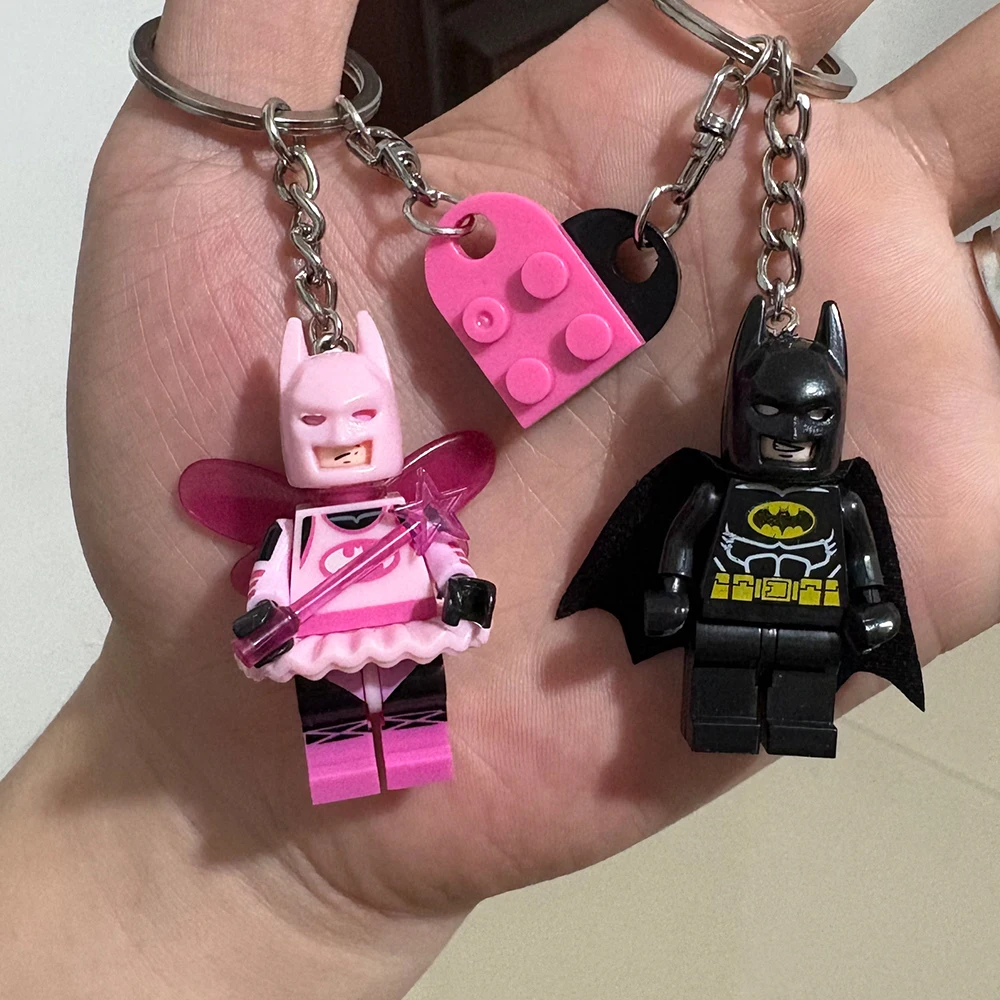 2pcs Handmade 3D Fairy Star Bat Couple Keychain Pink Black Block Splicing Heart Shape Keyring Backpack Key Pendant  Props Gift