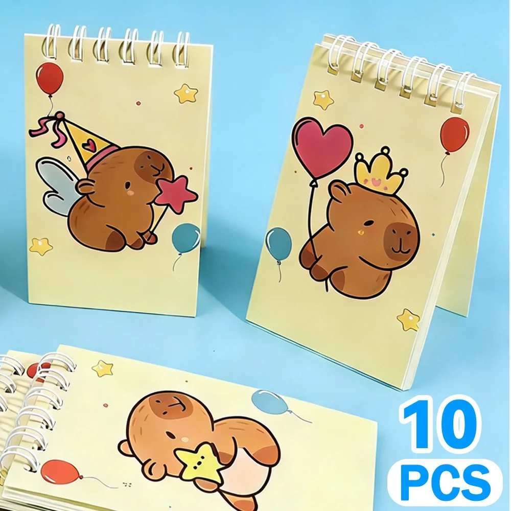 

10Pcs Cartoon Capybara Theme Portable Coil Notebook Mini Notepad School Stationery Study Office Loose-Leaf Cards Small NotePads