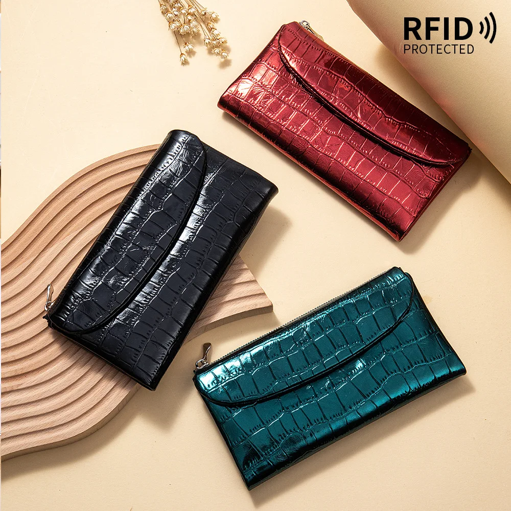Woman Wallet Fashion Clutch Bag Large-capacity Elegant Long Wallet Genuine Leather Crocodile Pattern Purse Portable Phone Bag