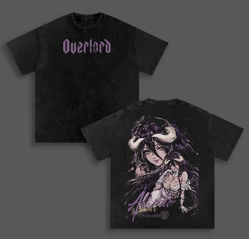 Overlord Albedo Manga T-shirt Men Women Clothing Harajuku Fashion Vintage Washed T Shirt Summer Oversized Cotton Tees Clothes
