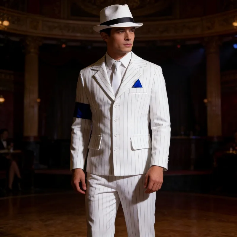 

Jackson Performance Cosplay Suit White Striped Blazer Set Stage Show Iconic Bold Concert Tribute Look