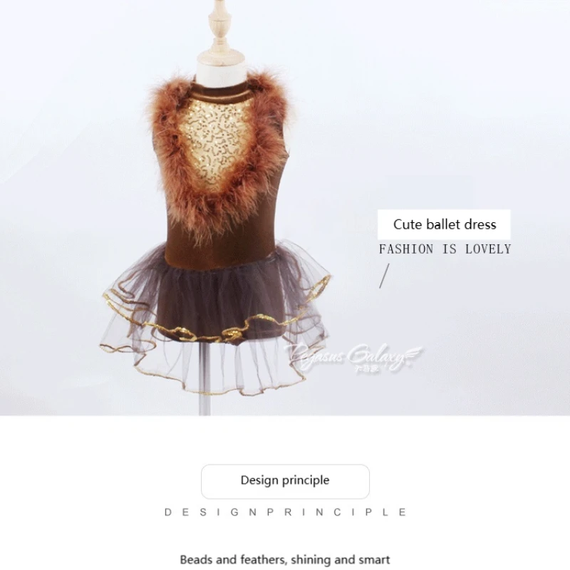 Abito da balletto per ragazza Donna senza maniche Performance sul palco Dancewear Bambini Spettacoli teatrali senza schienale Abiti Abbigliamento da ballo con piume per adulti