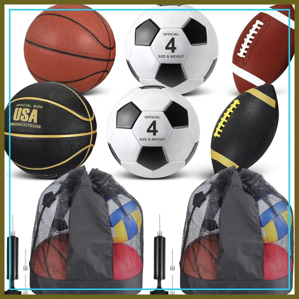 

6 Pcs Sport Balls Set: Basketball, Soccer, Football with Bag & Pump, Training Gift
