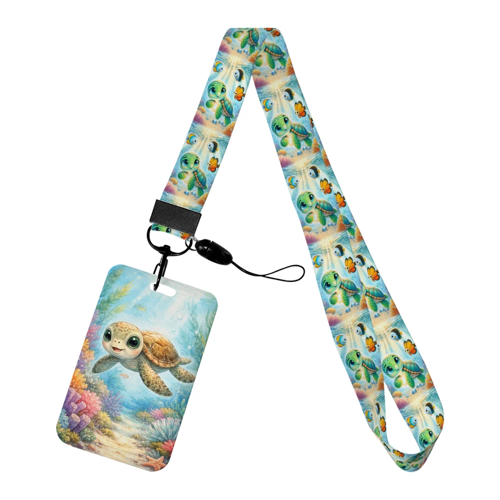 Marine Creature Sea Turtle Card Holder Lanyard with Keychains