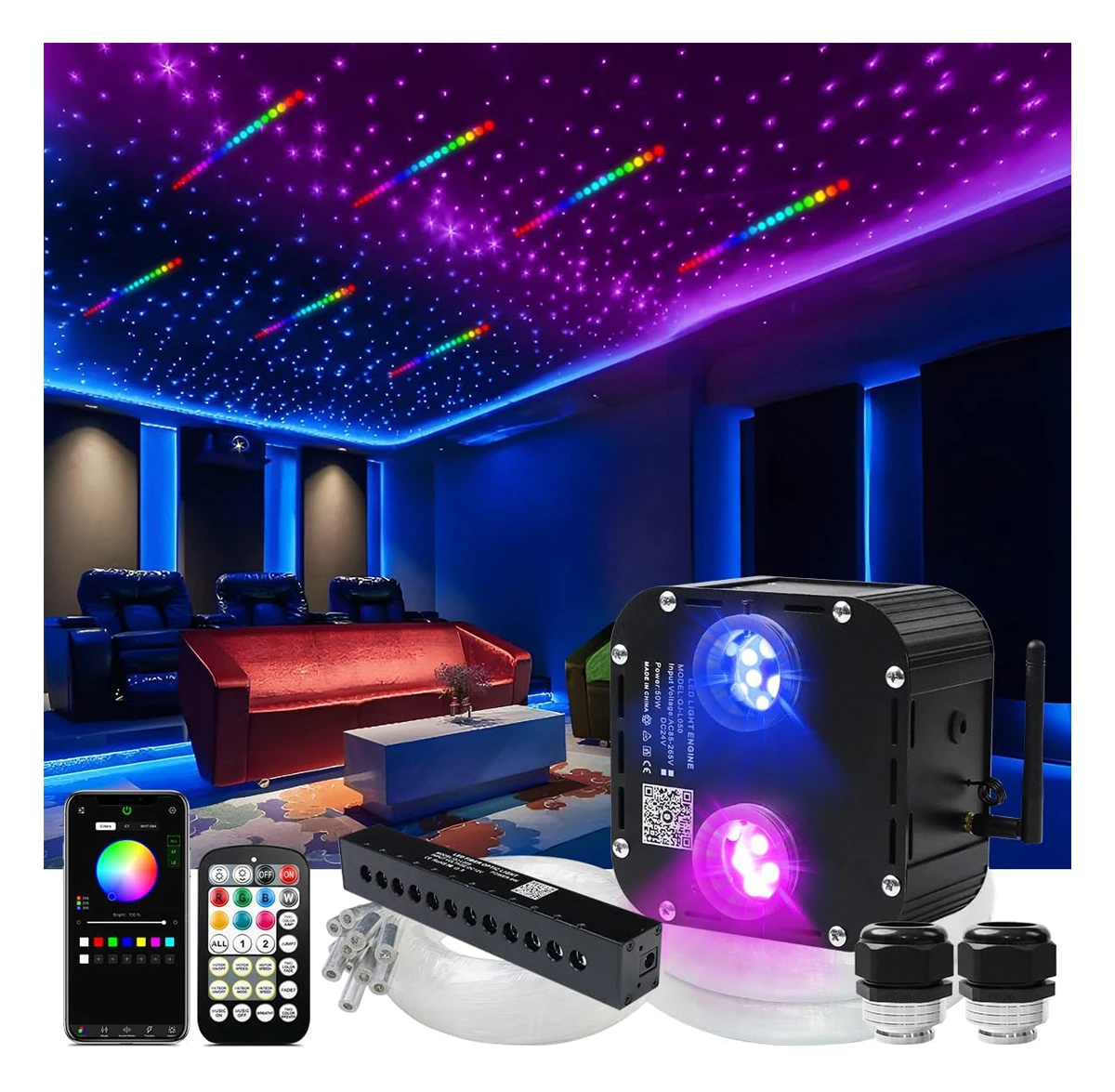 JINXIN 50W RGBW Twinkle Star Ceiling Light Two Channel 24V LED RGBW High Brightness Optic Fiber Starlight Headliner Kit