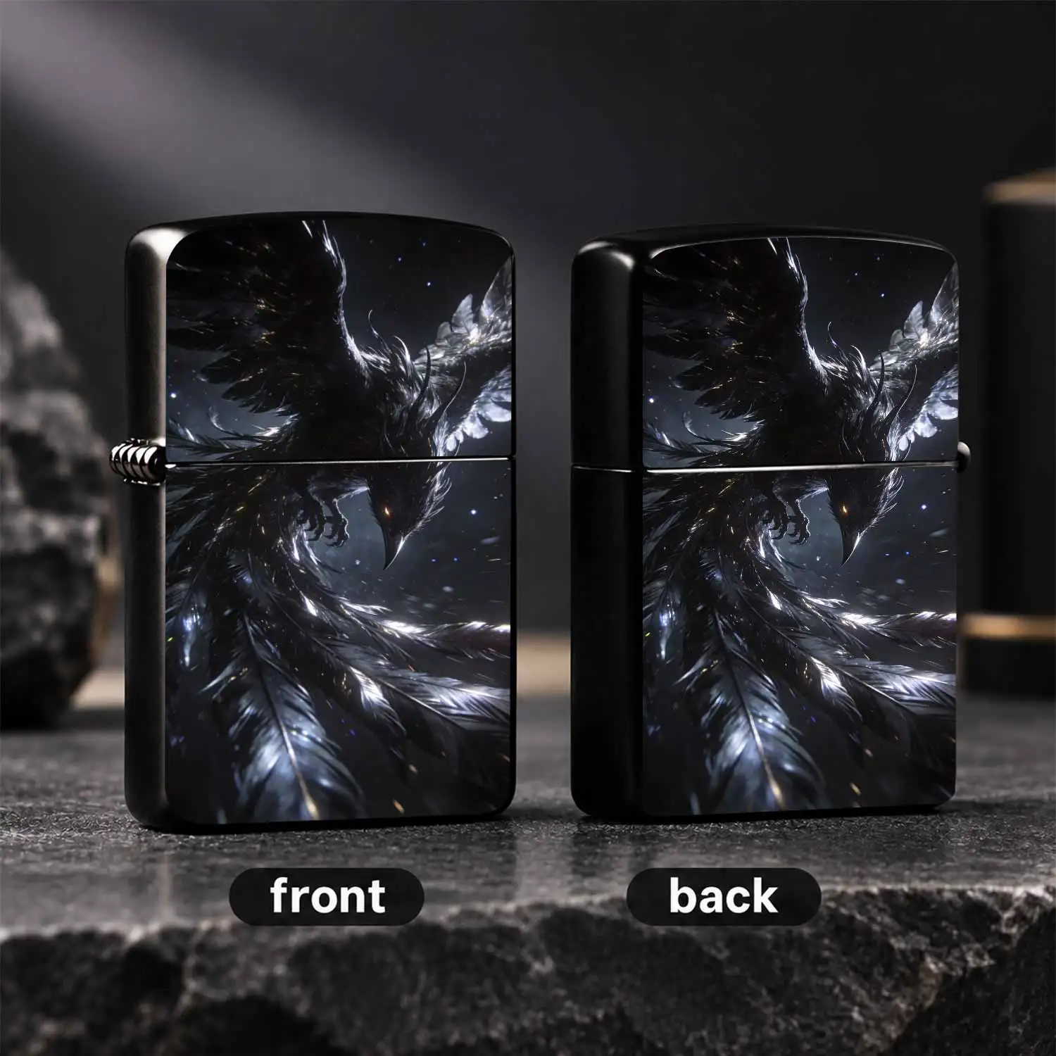 Mystical Dark Black Phoenix Pattern Lighter, Exquisite Mythical Divine Bird Themed Portable Ignition Device, Cool Aesthetic Collectible Accessory For Daily Use, Multi-Scenario Practical Creative Present For Friends And Fantasy Art Lovers A