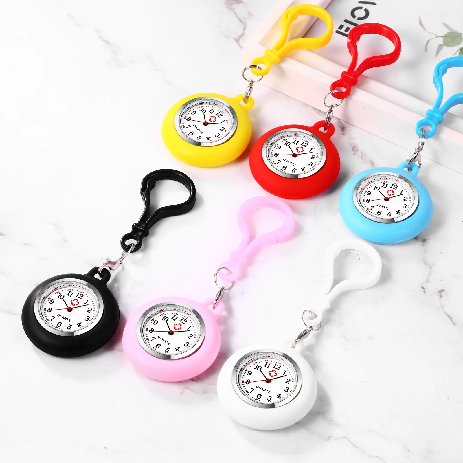 LANCARDO Silicone Nurse Doctor Medical Fob Watch Outdoors Clip-on Backpack Keychain Carabiner Pocket Watch Hanging Clock Unisex