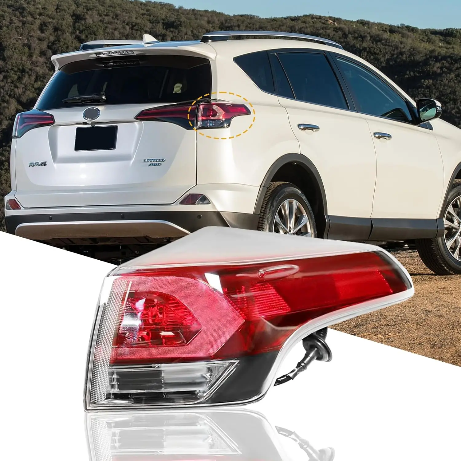 

Halogen Tail Lights for 2016-2018 Toyota RAV4, Red Rear Brake Lamp Replacement with Bulb & Harness, Passenger Side