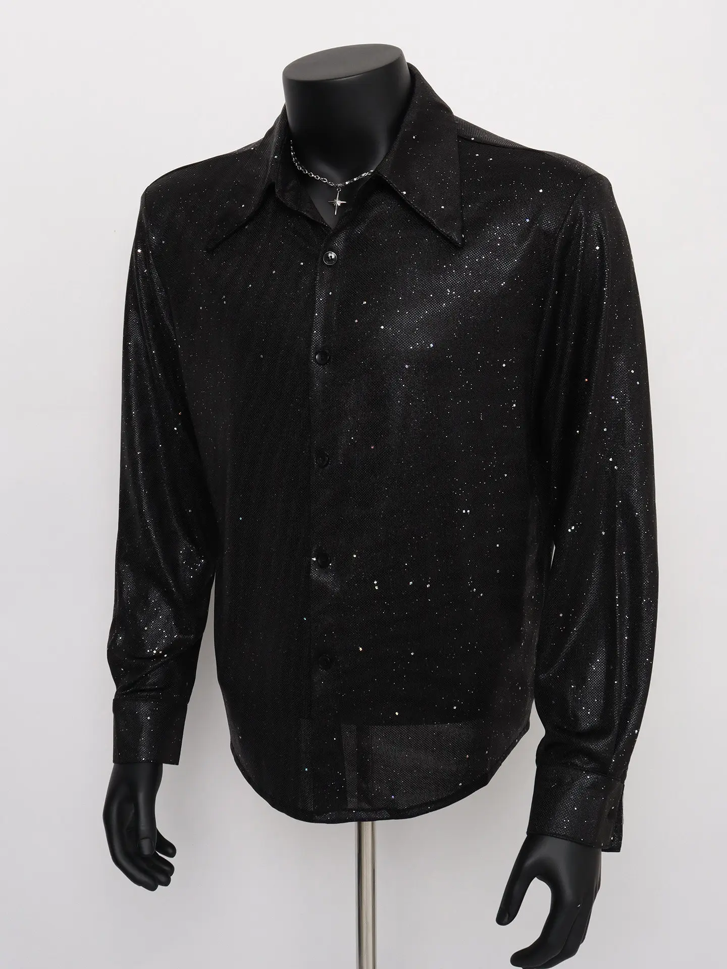 Fashion Trend Starry Heavy Sequin Men's Shirt Design Sense Handsome Loose Casual Long Sleeve Shirt