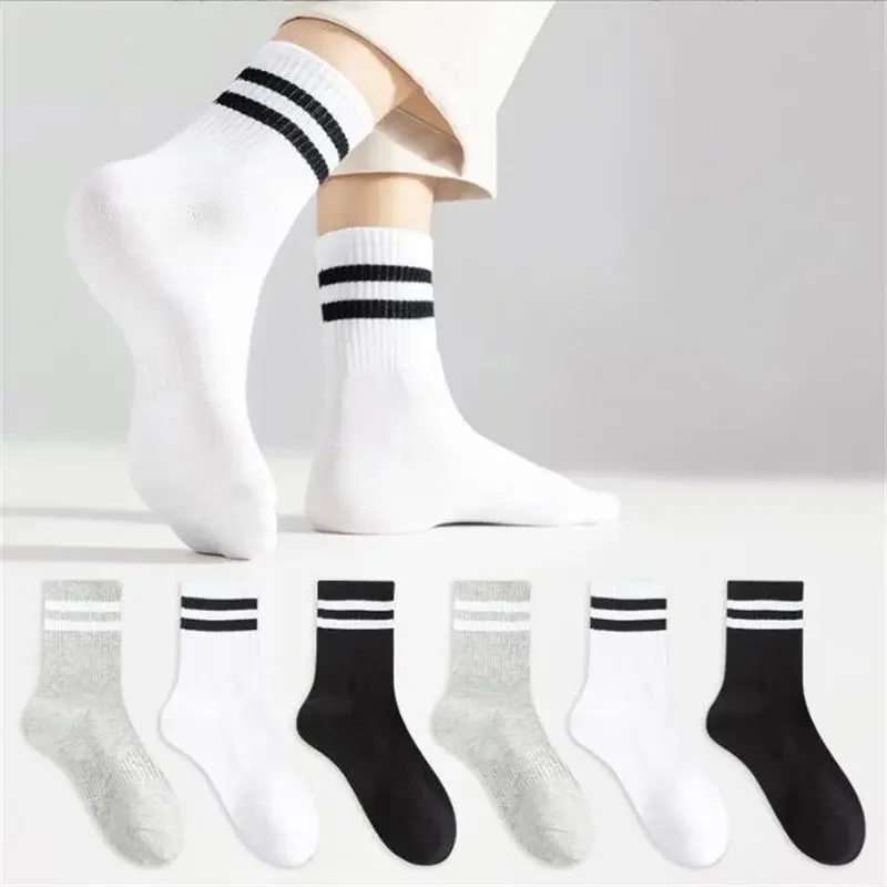 

1/5/40 Pairs Women's men Mid Length Socks Solid Color Parallel Stripe Fashionable Sports Sweat-Absorbing High-Quality Socks