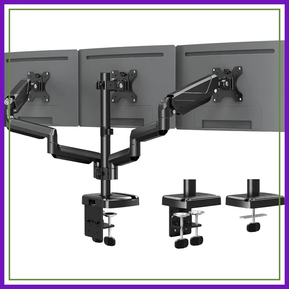 Triple Monitor Mount for 3 Screens up to 27 inch, Heavy Duty Desk Stand with Full Motion Arms, Each Holds 4.4-19.8 lbs