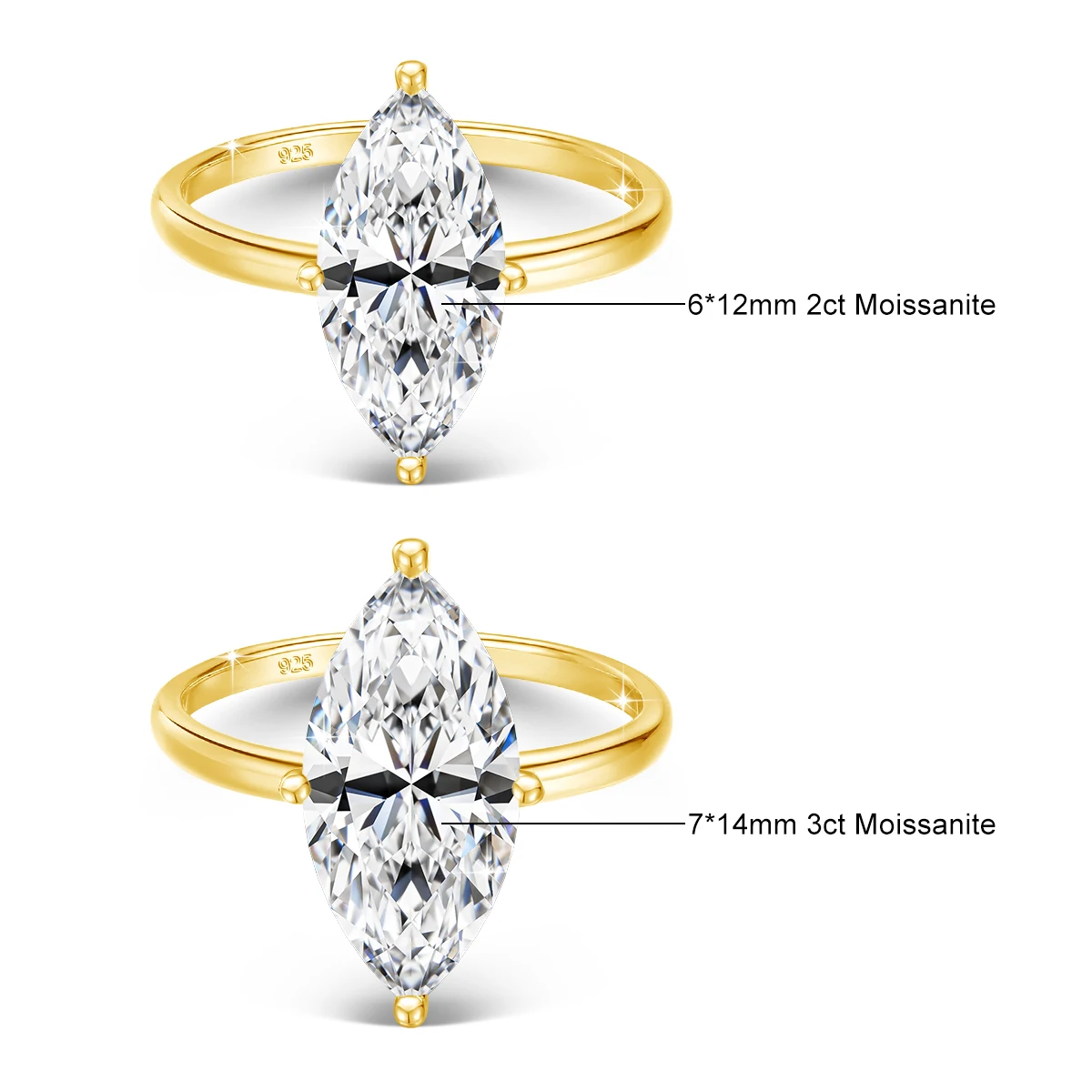18K Farbige 3 Karat Marquise-Schliff Moissanit-Ringe für Damen, 925 Sterling Silber Labor-Diamant Hochzeitsband Verlobungsring Schmuck – Detail 2