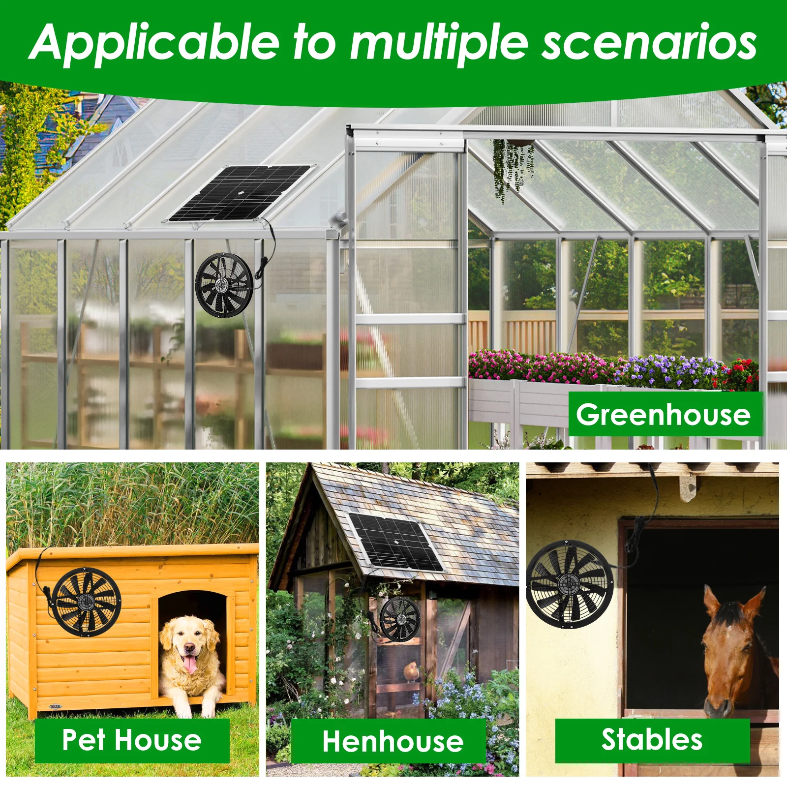 100W Solar Panel Fan Kit Waterproof Powered Exhaust Round Fan Maintaining Air Circulation for Chicken Coop Greenhouse Shed