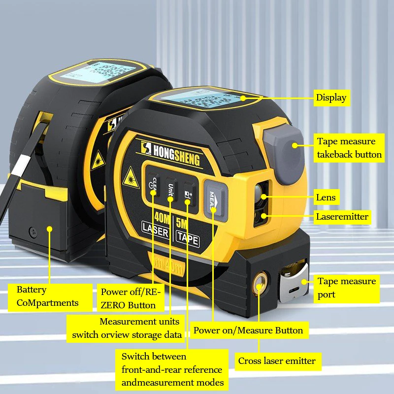 3 In 1 Laser Tape Rangefinder Measure Infrared High-Precision Intelligent Electronic Digital Electronic Stainless Tape Ruler