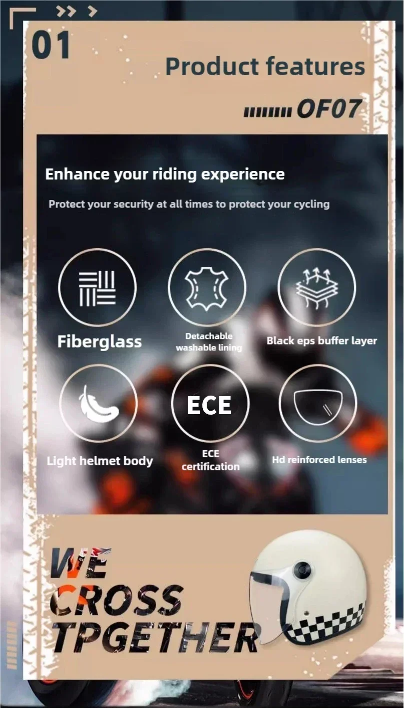 Vintage 3/4 Open Face Motorcycle Helmet - Retro Jet Carbon Fiber Half Shell, Lightweight & Breathable for Scooter & Motorbike - Image 5