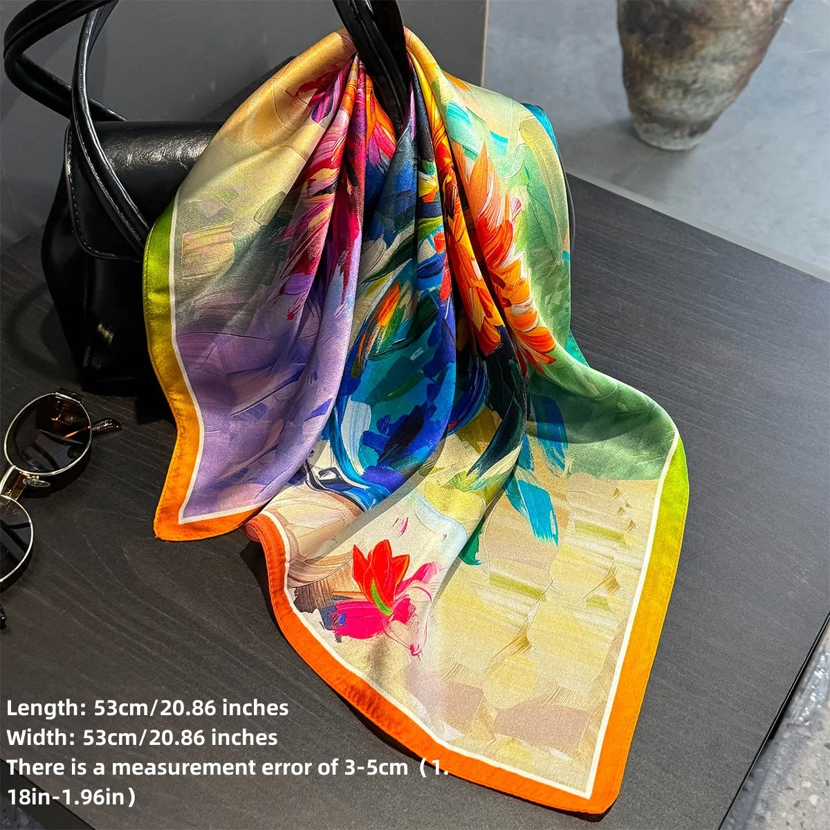100% Silk Scarf Women Small 53cm Square Vase Print Scarves Neck Hair Hand Wrist Bandana Skinny Tie Shawls Luxury Kerchief