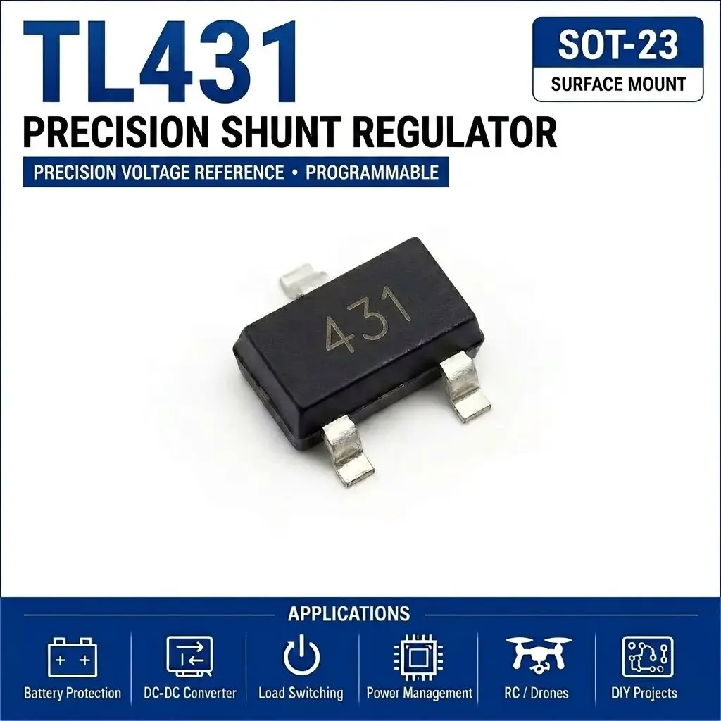 (100 pcs) TL431/TL432 SOT-23 (Marking 431,432) Shunt Voltage Reference 2.5V-36V Adjustable