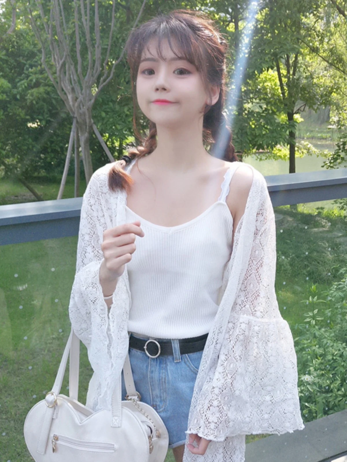 

Летний женский кардиган Ultra-Fairy с защитой от солнца, кружевными рукавами-колокол, тонкая верхняя одежда, V-образный вырез, свободный крой, корейский стиль