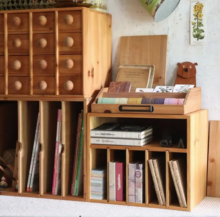 Wooden Bookshelf Shelf Rack Storage Organizer with Removable Divider