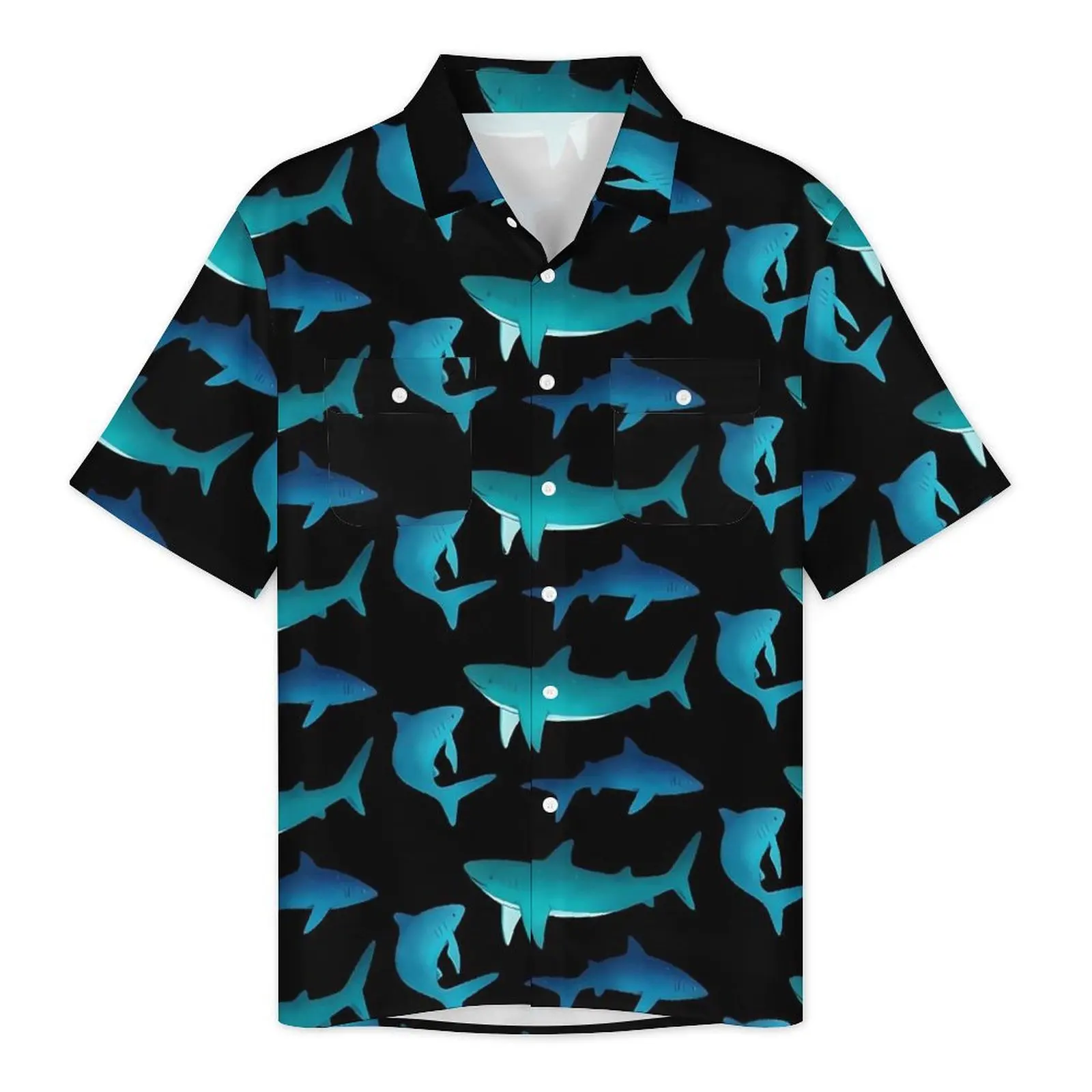 Chemises hawaïennes à manches courtes pour hommes, chemise décontractée requin foncé, imprimé animal drôle, classique, vacances masculines, Harajuku, grande taille, 7XL