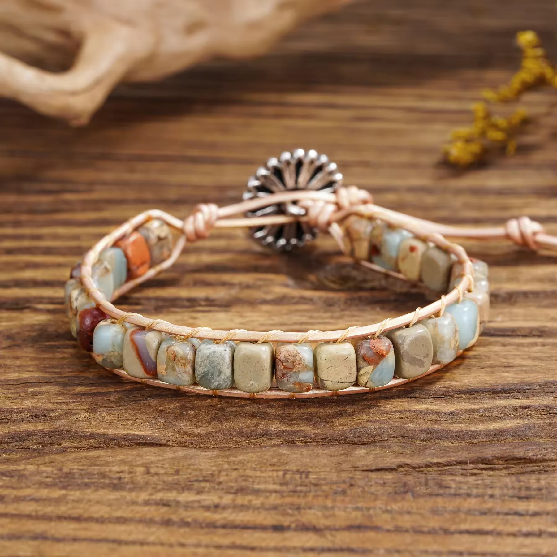 Boho Handmade Agalmatolite Stone Bead Wrap Bracelets for Women Adjustable Women Girl Men Beadwork Bracelet Jewelry Drop Shipping
