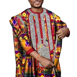 Roupa africana Dashiki para homens, terno nigeriano Agbada Robe, casaco solto, camisa e calças ajustáveis, Abaya Bazin Riche, conjunto de 3 peças, WYN1640