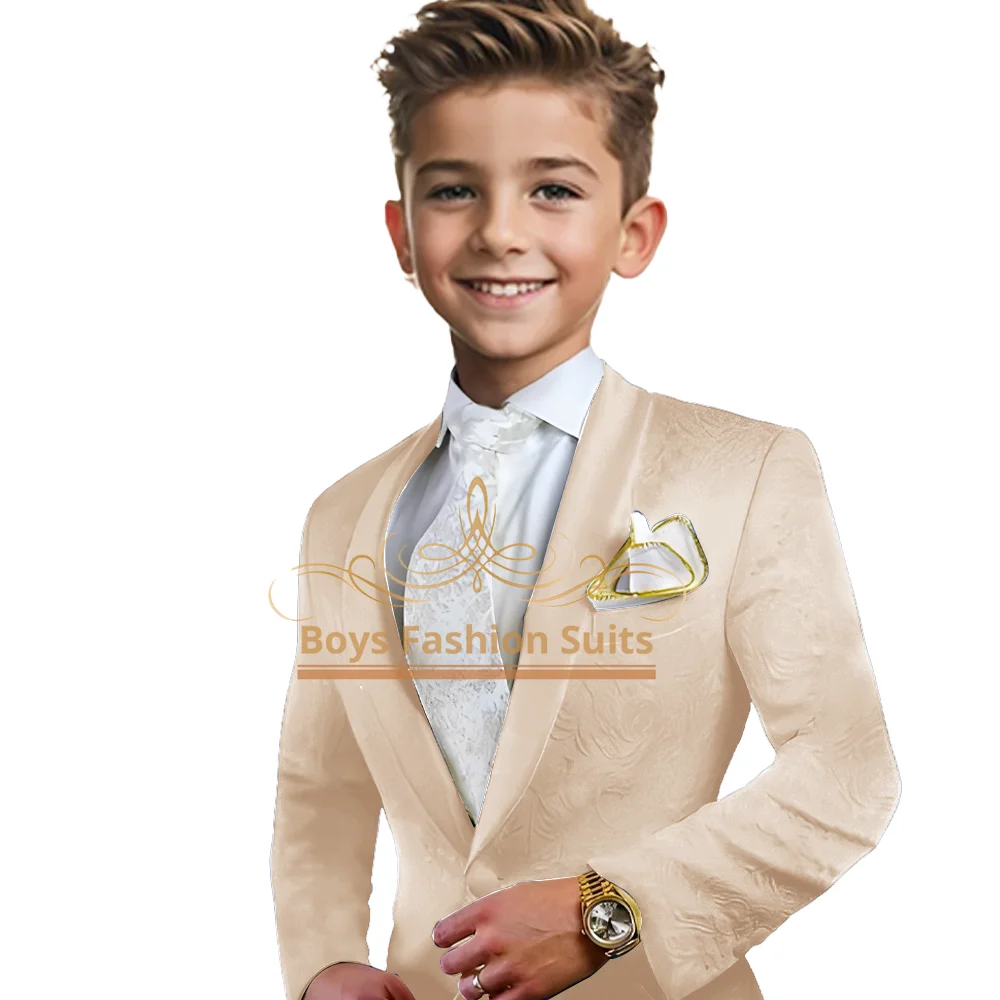 Suit Boys Wedding Tuxedo Print Jacket Vest Pants 3 Piece Set Formal Clothes Holiday Party Blazer Kids Custom Outfit