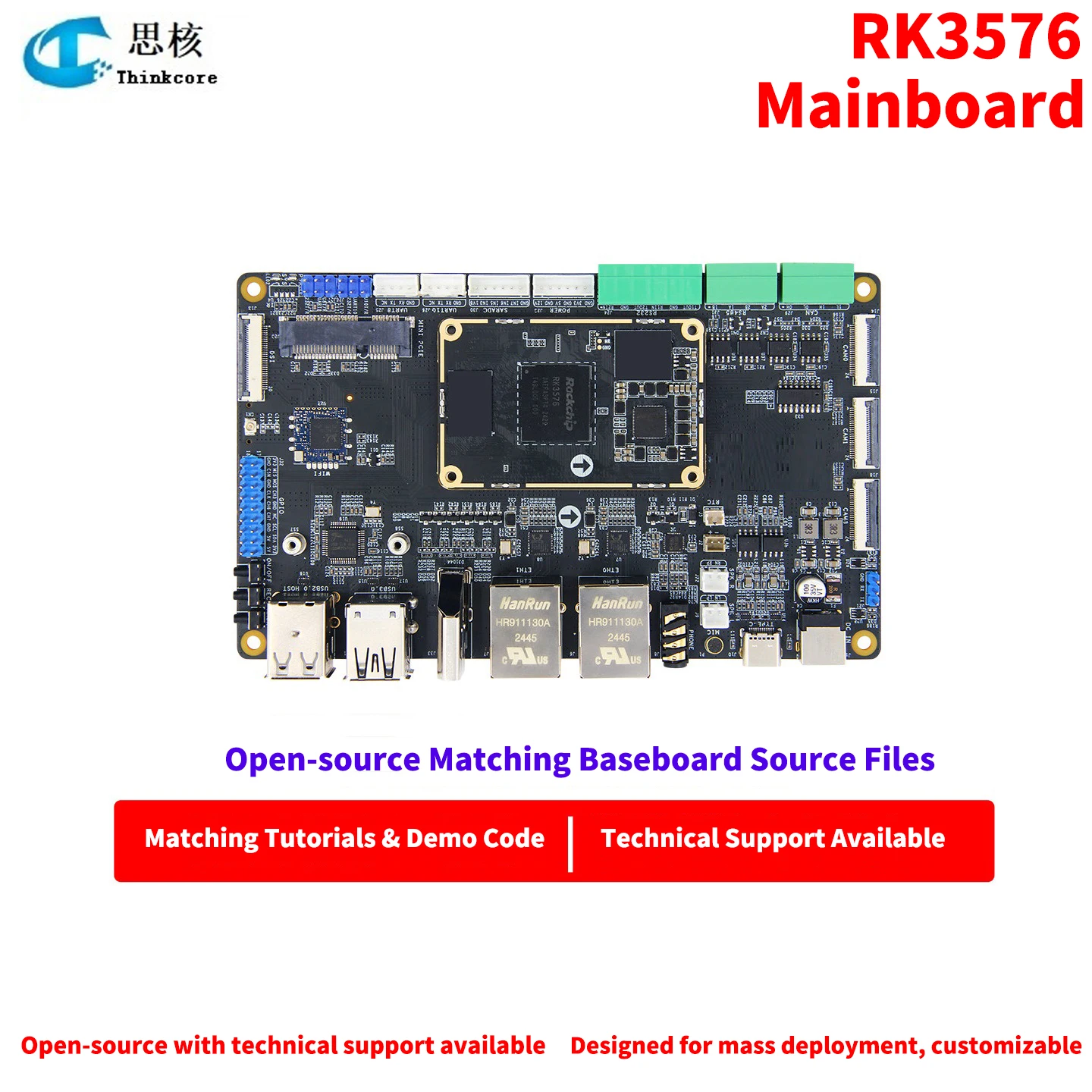 Rockchip RK3576 Motherboard With BTB Connector SOM Support Linux Android Open Source Dev Board Customizable For Embedded Project