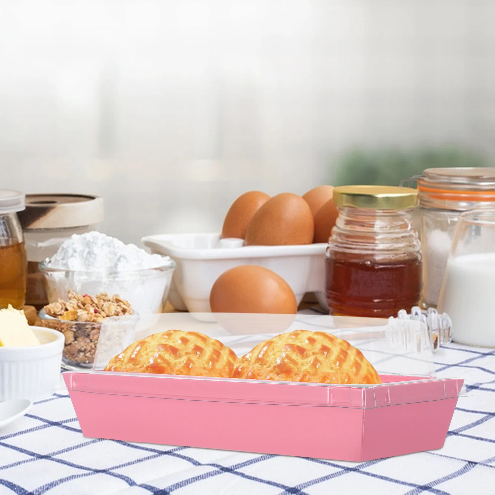 

50pcs Disposable Bakery Boxes Rectangular Food Containers Lids for Wraps Bacon Scallop Pastries Cake Sweets Charcutessen