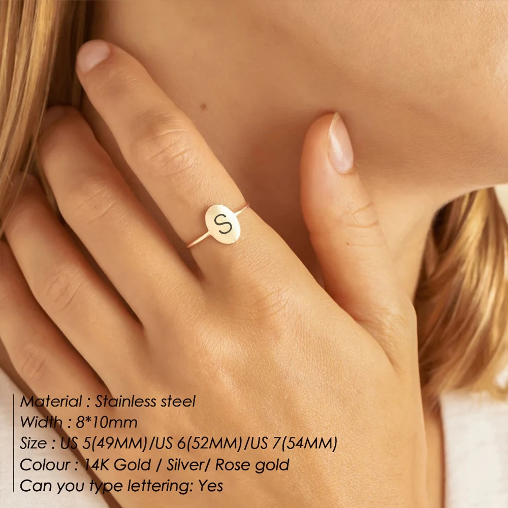 eManco  Initial Constellation oval Ring Women Gold Color Stainless Steel Ring Minimalist  finger Jewelry for Women