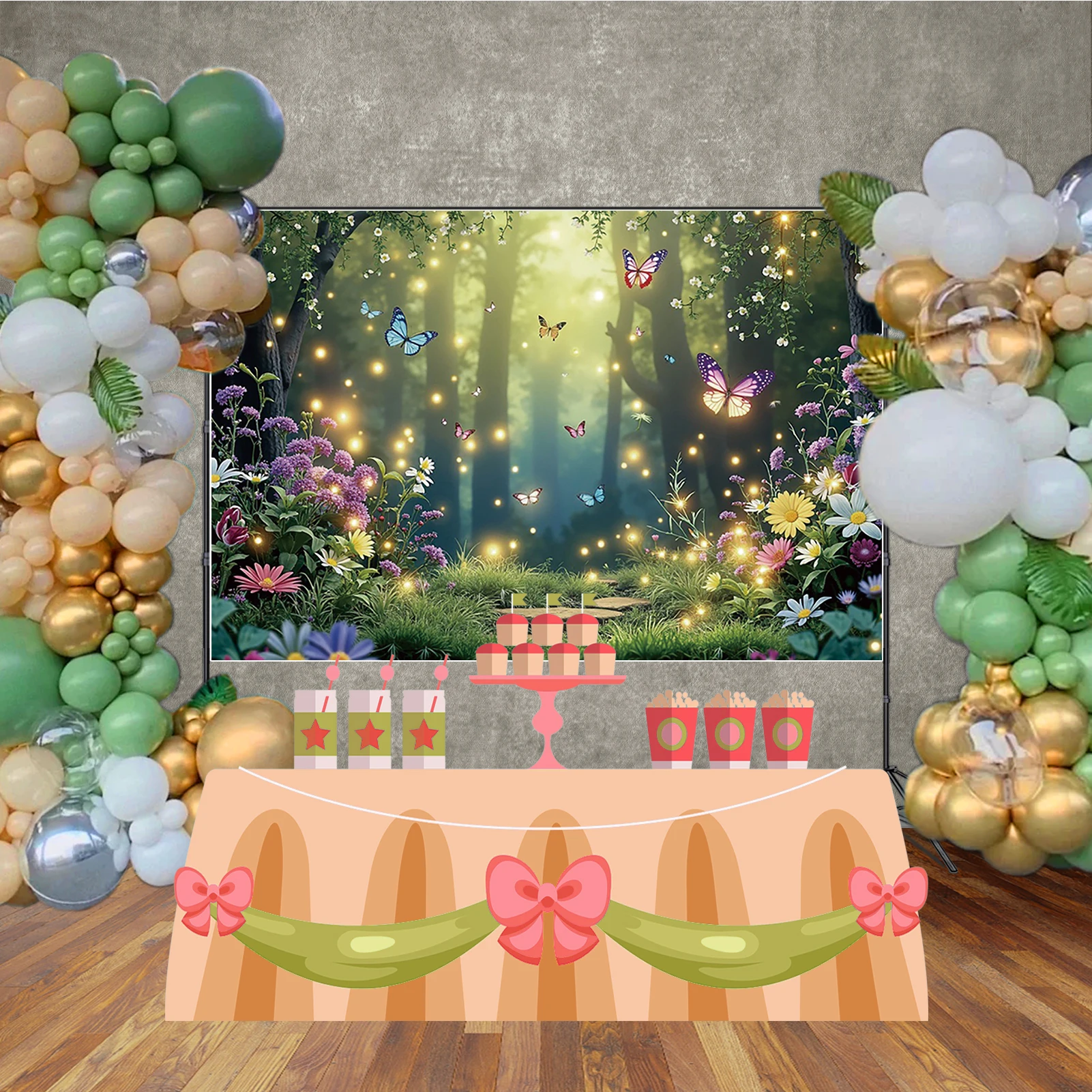 MOON.QG Magical Forest Background Photography Fairy Tale Butterfly Trees Flower Glitter Backdrop Birthday Baby Shower Photobooth