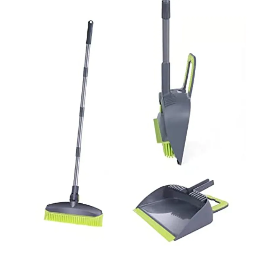 

Регулируемый резиновый набор для уборки: метла и совок с функцией самоочистки, для дома и улицы, с длинной ручкой, для пола