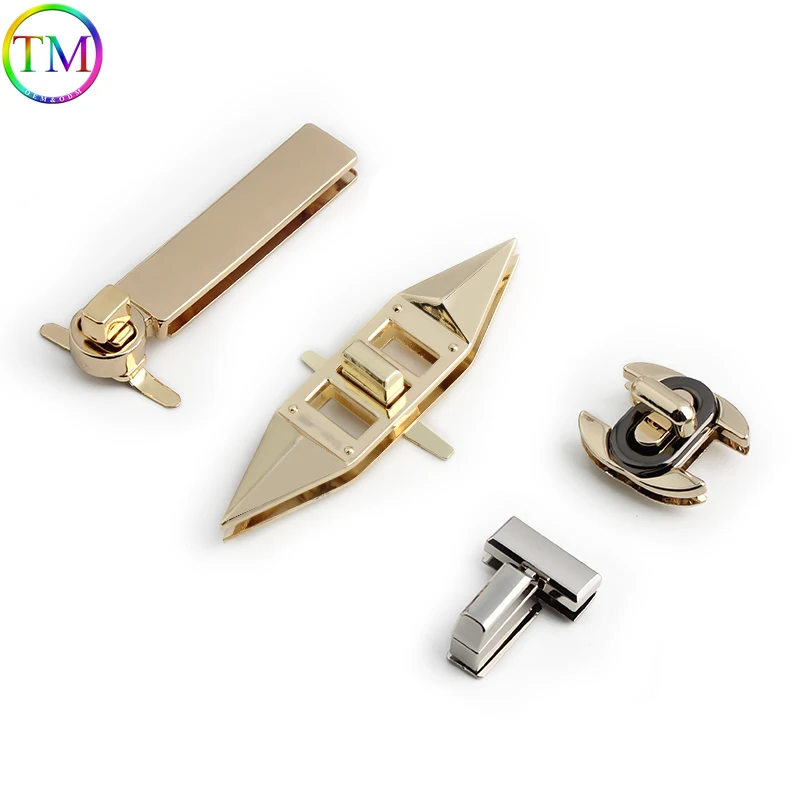 Light Gold and Silver Metal Bag Twist Locks para mulheres, Bagagem Shoulder Clutch Bags, Bagagem Turn, PU Leather Accessories