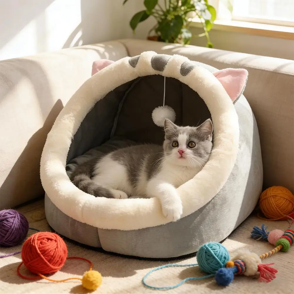 Abnehmbares Und Waschbares Haustierbett Katzennest Warmes Tiefschlaf-Komfort-Katzenbett Haustierzelt Gemütliche Höhlenhöhle Kleine Hundematte Weiches Katzenhaus Sc0A5C11Ae9C843Cf887E53Bf7D69B078L