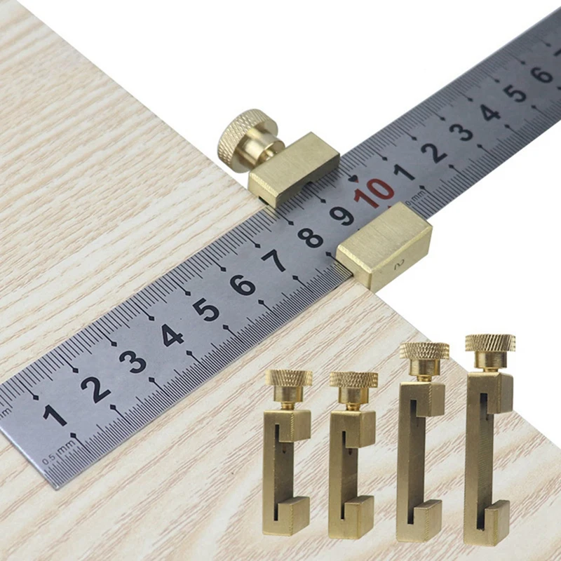 Adjustable Steel Ruler Positioning Block Angle Marking Gauge Brass Line Scriber Ruler Fixed Position