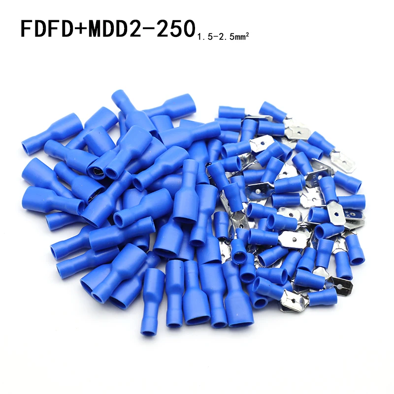 100pcs/50 pairs Female/Male Spade Connectors 16-14 AWG Spade Quick Disconnect Connectors Insulated Spade Wire Crimp Terminal