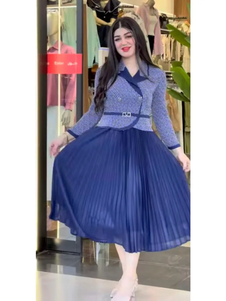 

2025 New Pleated New Spring Femininity Foreign Look Thin Small Fragrance High Sense Printing Loose Dress