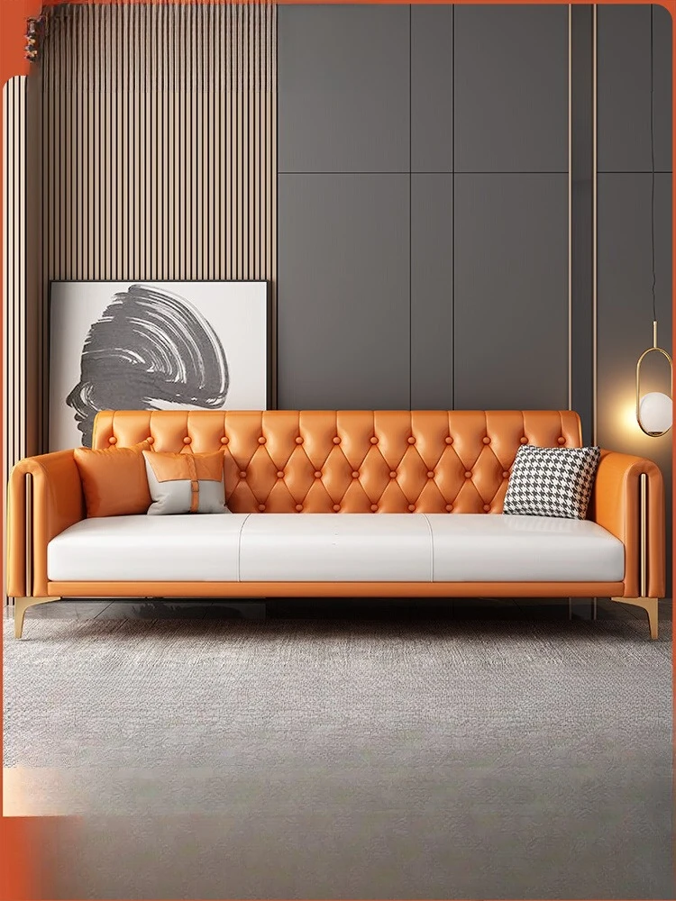 

Light luxury sofa living room small apartment modern simple family apartment rental room double triple straight row leather art