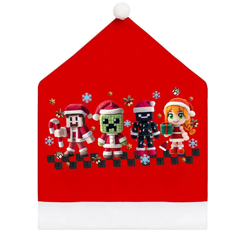 لعبة موضوع عيد الميلاد غطاء كرسي Minecrafted عيد الميلاد المورد ديكور المنزل جو احتفالي عيد الميلاد حفلة مطعم فستان #6